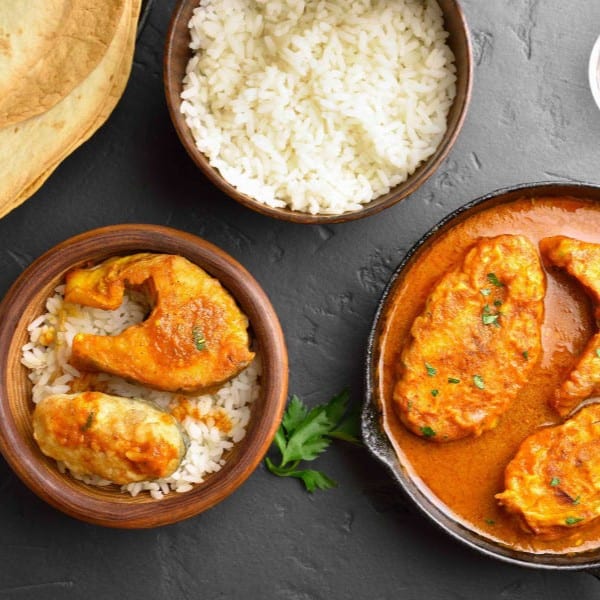 Ruhi, Koi or Pangas, Any Two Bhorta, Daal or Mix Vegetable.